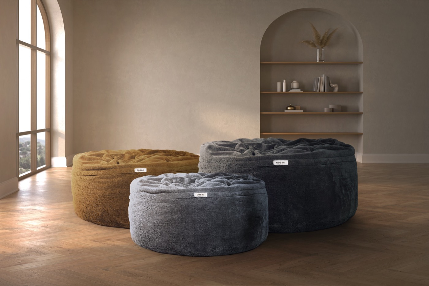 A large neutral Cosac beanbag in a living room